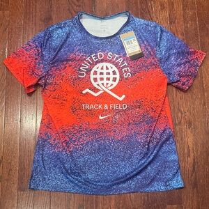 Nike Mens Red and Blue Track & Field Tee with UPF 40